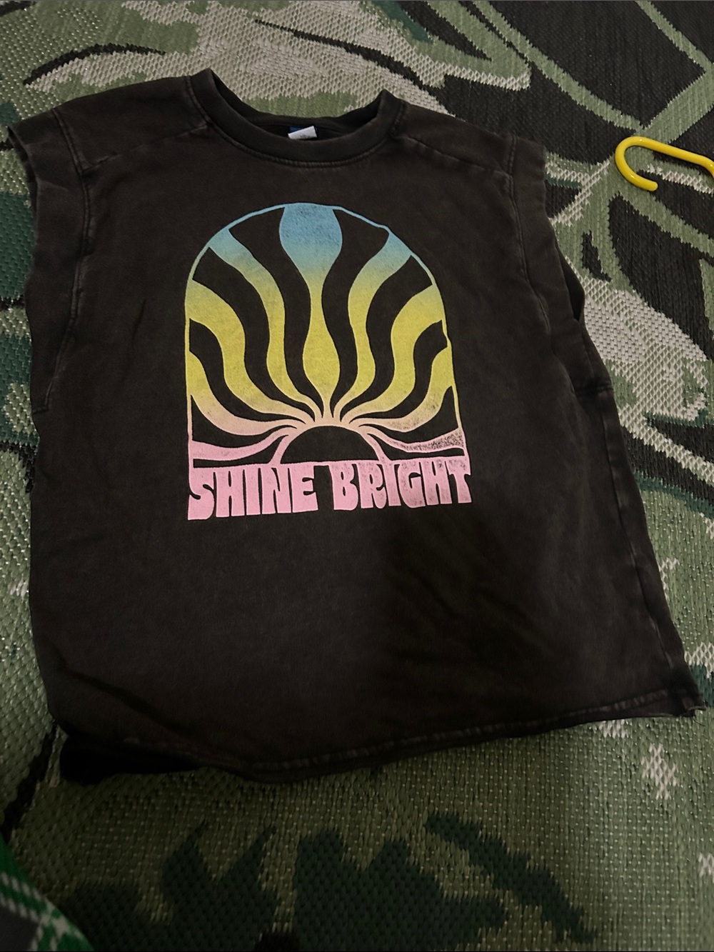 Old Navy Black Tank Top with Pastel Sunrise Graphic